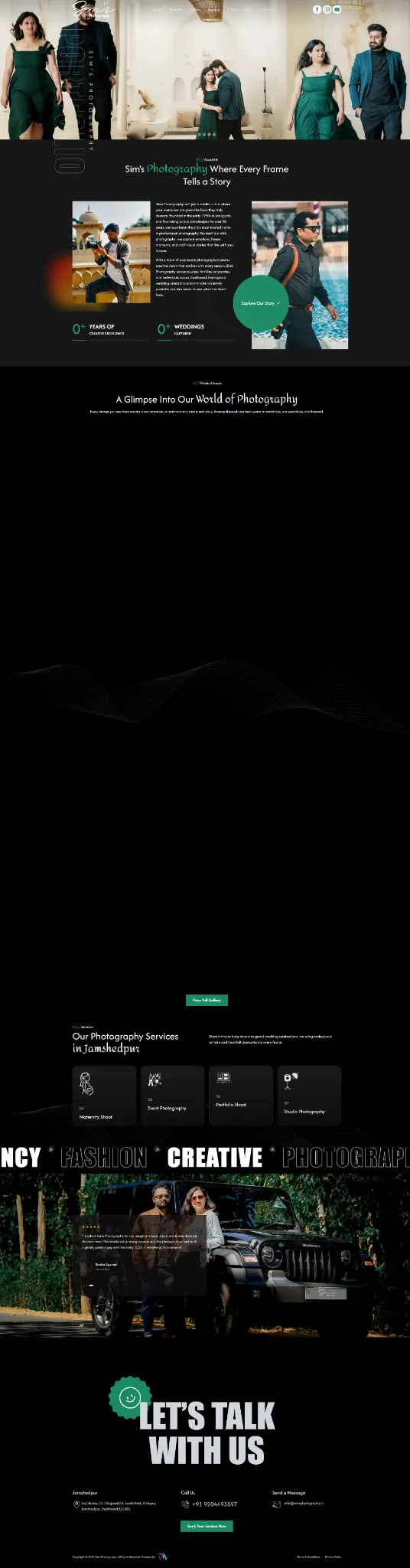 Sim's Photography portfolio website homepage